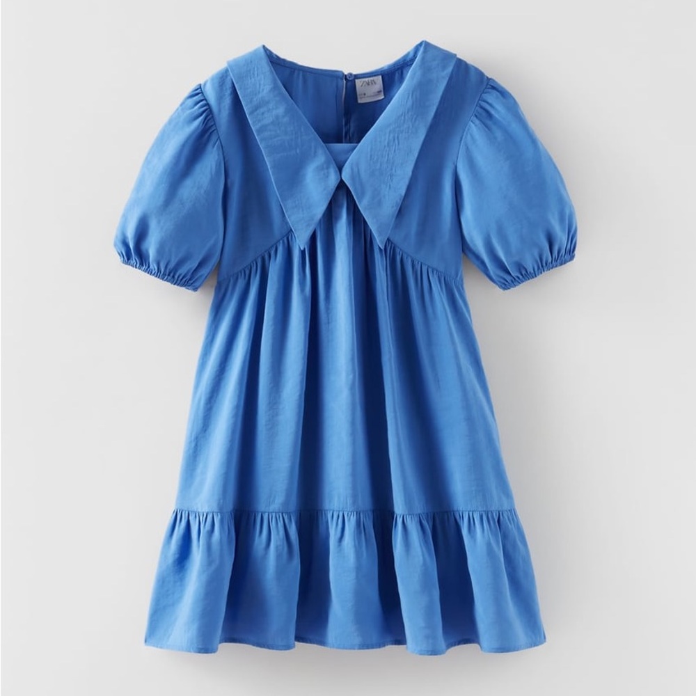 Zara blue voluminous dress with collar size 8 girls